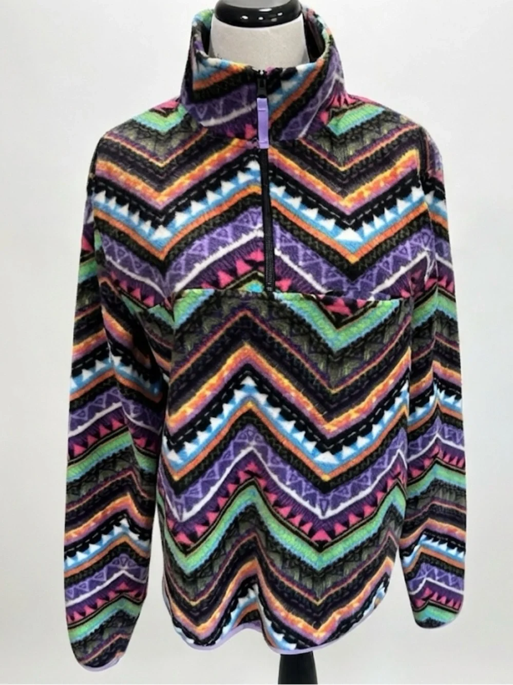 WeSC Fleece Pullover Mens Large Womens XL Mitch Zigzag Multi Color 1/4 Zip